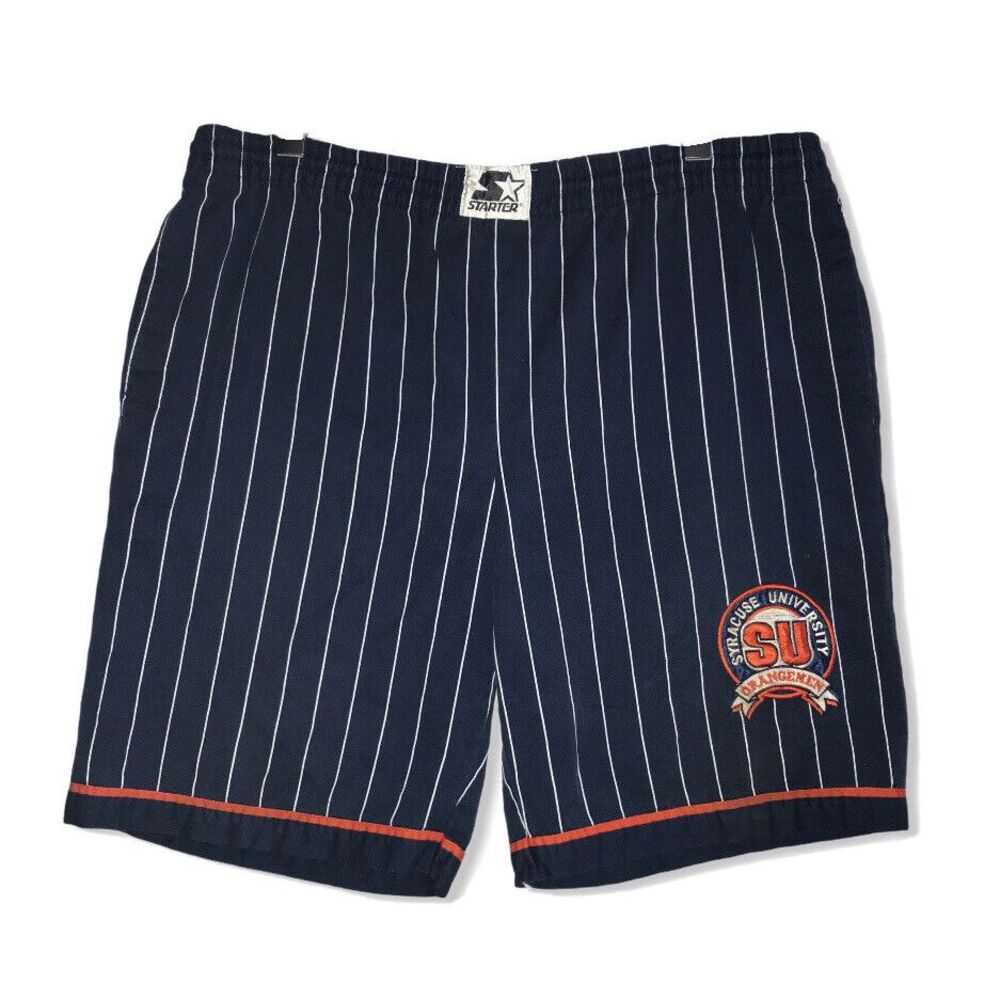 Vtg Syracuse Orangemen Starter Men's Sz L Blue Pinstripe Basketball Shorts Rare